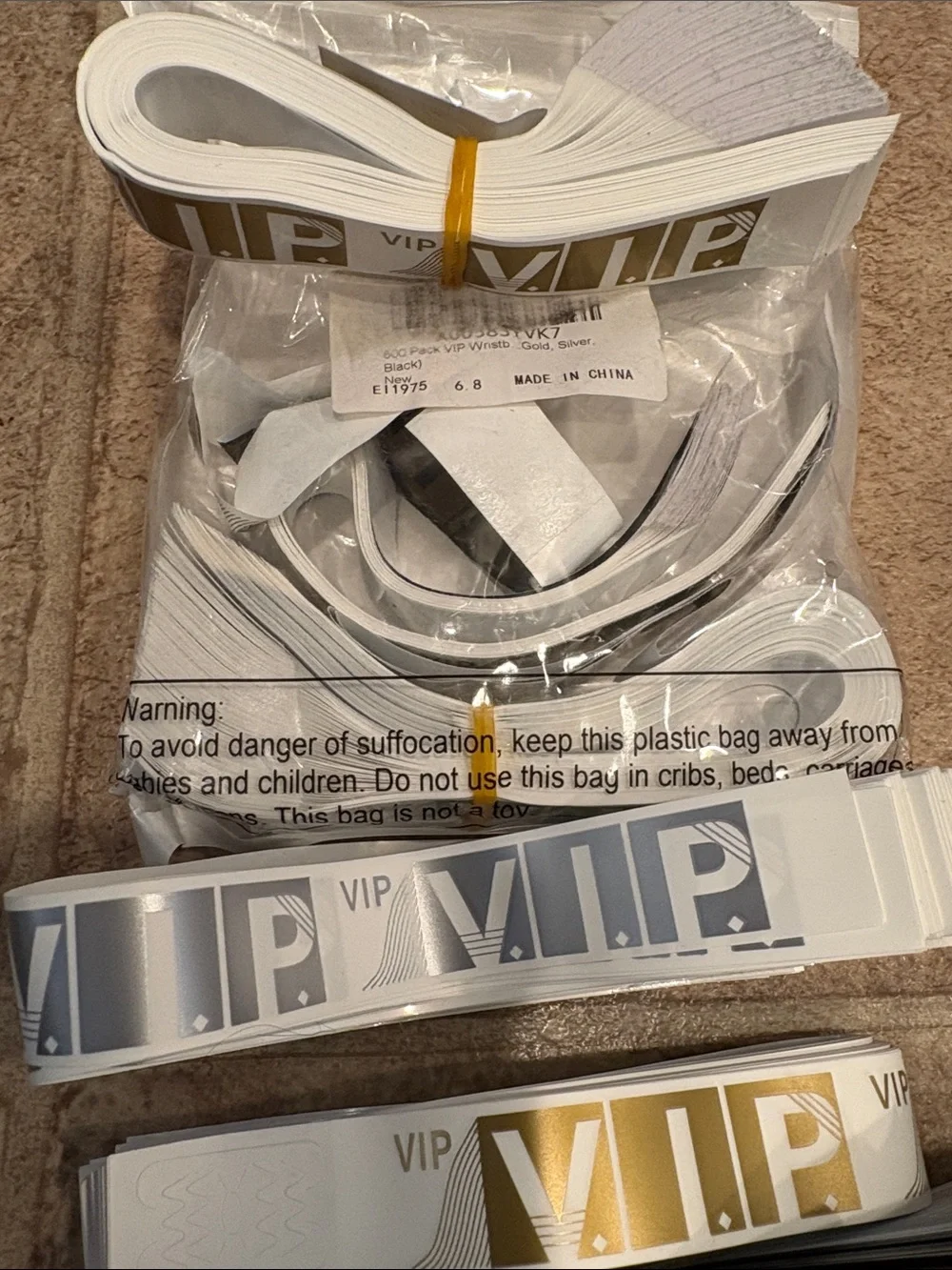 VIP Event Wristbands - Gold, Silver, Black, White - Unbranded bag of 500 or more